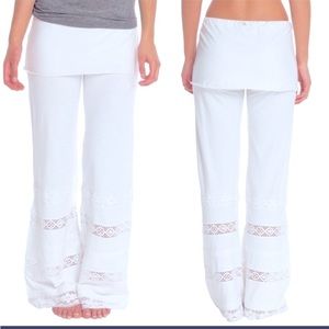 Prana Yoga Pants White Size Medium Organic Cotton Crochet Wide Leg